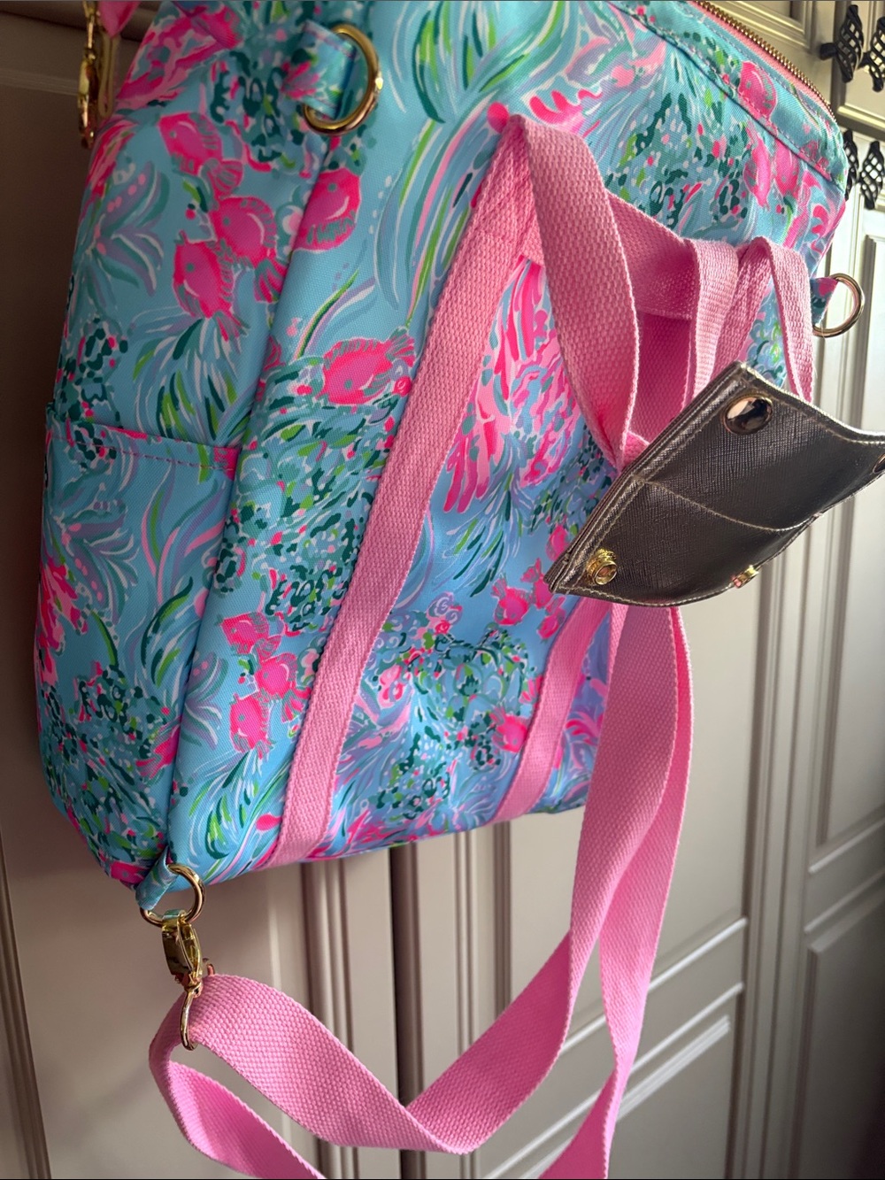Lilly Pulitzer Pink & Aqua Floral Canvas backpack cooler - Picture 4 of 6